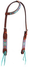 Horse Horse Western Tack Turquoise Aztec Leather One Ear Headstall Show Bridle