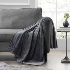 Brookstone Heated Solid Plush Throw Gray