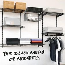 Rust-Resistant Black Wire Shelving Kit - Expandable 3-5 FT Closet System for Hom
