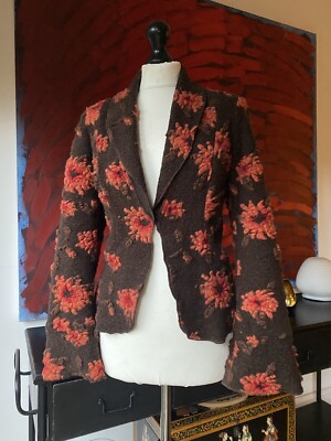 Stunning Felted Floral Wool Jacket cardigan Women s Size 14 Bohemian Hippie