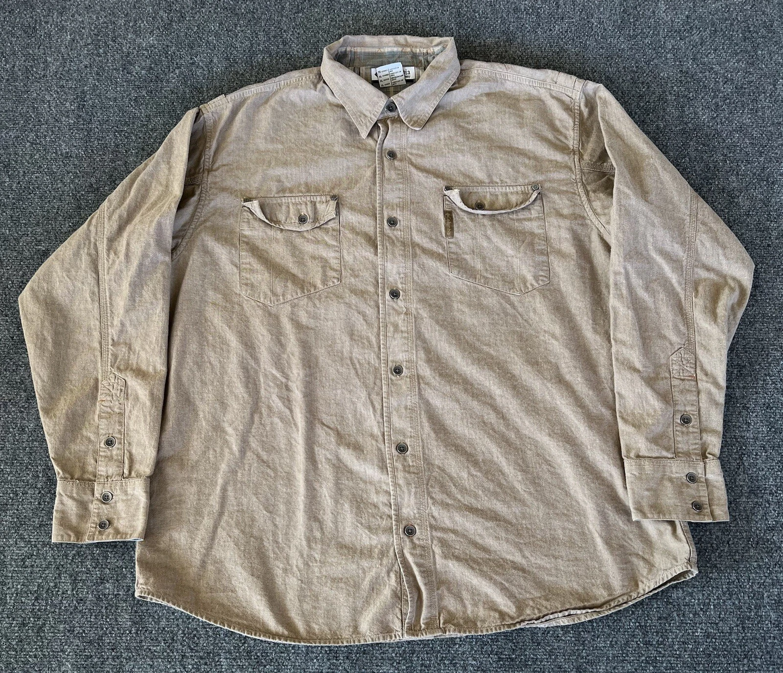 Columbia Sportswear Mens XL Shirt Brown Button Hiking Outdoors Utility