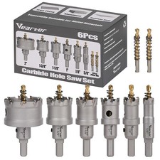 Vearter 6Pcs Carbide Tip TCT Hole Saw Set Drill Bit Kit Cutter for Steel Metal