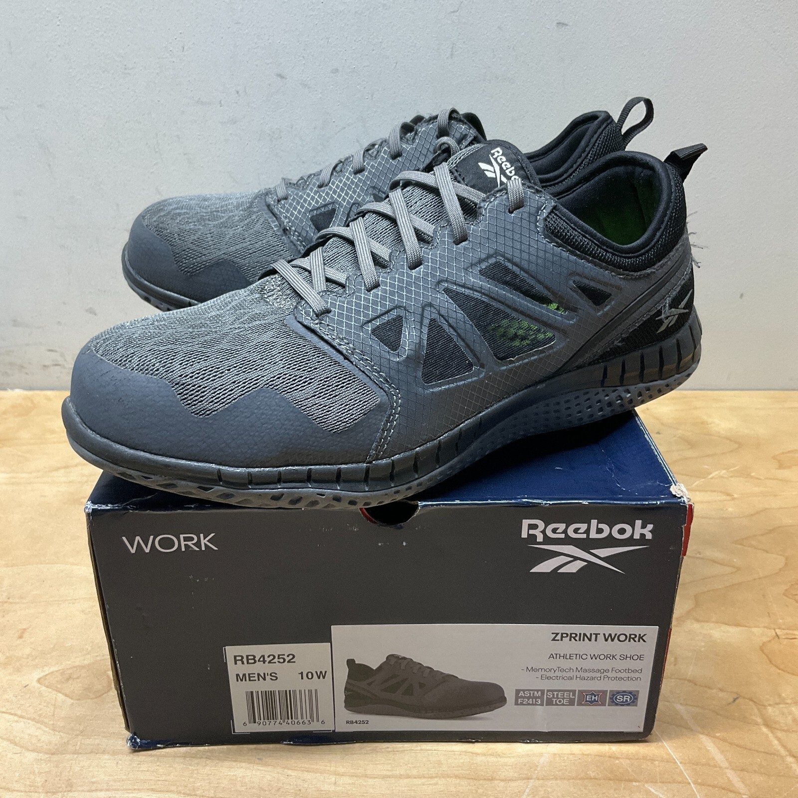 Reebok ZPrint Steel Toe Work Shoes, RB4252 Grey Men's 10 Wide With Box