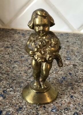 Miniature Bronze Sculpture Girl Holding Bouquet Of Flowers By Hansi Siercke 