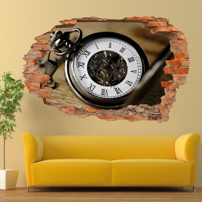 ANTIKE TASCHENUHR WANDAUFKLEBER POSTER 3D KUNST WANDBILD ZIMMER BÜRO HAUSDEKOR TD1