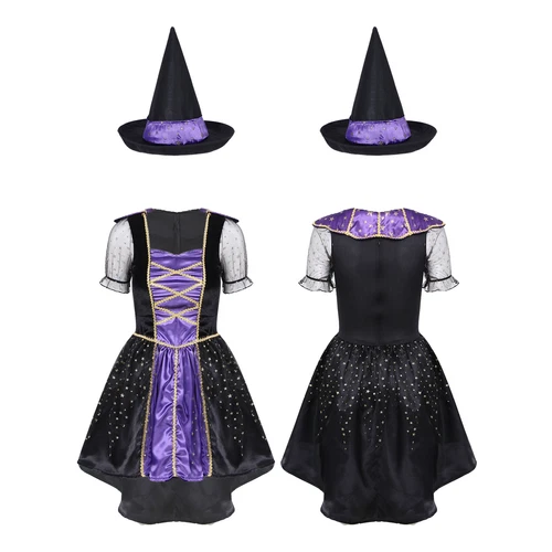 Women's Halloween Wicked Witch Theme Cosplay Costume Outfit Purple Classic Dress - Imagen 18 de 45