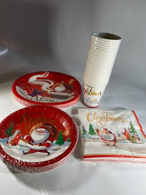 Christmas Party Supplies Paper Plates Cups Napkins 24 Guests