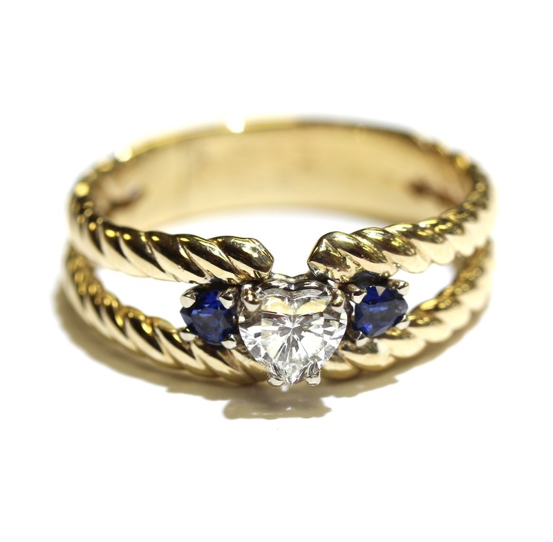 GIA certified 14k yellow gold .50ct heart diamond sapphire engagement ring 6g