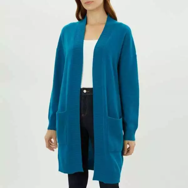 JAEGER CARDIGAN 90% wool 10% cashmere longline teal duster jacket S bnwt  £180 | eBay