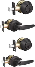 2pk Probrico Door Handles Lever w/ Double Cylinder Deadbolt Reversible - Bronze