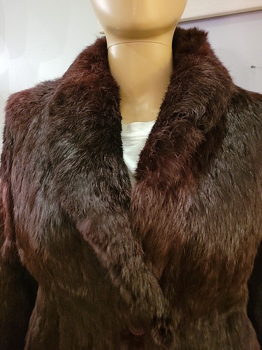 Giacca cappotto pelliccia coniglio Niki bordeaux punk glam rock anni 80 taglia media vintage morbido - Foto 2 di 11