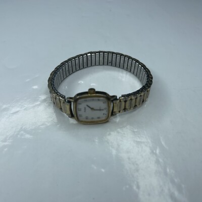 A Pulsar V230 5280 430184 Ladies Gold Stretch Vtg Retro Stainless Untested