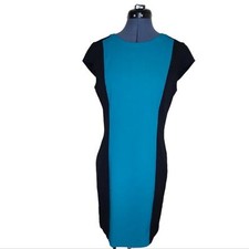 Calvin Klein black and teal colorblock cap sleeve dress size 10