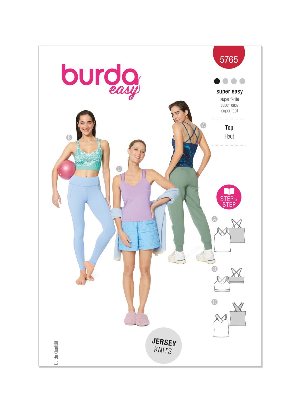 BURDA 5765 SPORTY TOPS  Misses Sewing Pattern Sizes 8-22  Skill: SUPER EASY