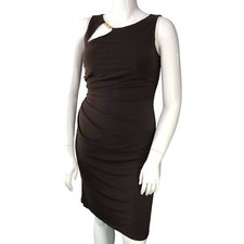 David Meister Womens Size 10 Dress Asymmetrical Jeweled Neck Sleeveless Brown