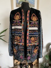 Rare Zara Premium Black Velvet Embroidered Embellished Jacket Blazer Size S