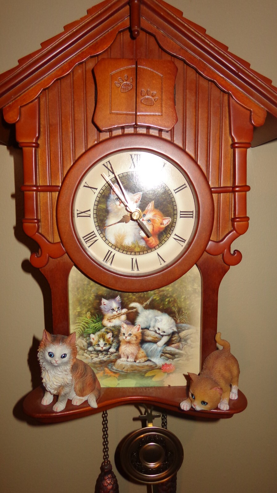 1997 BRADFORD EXCHANGE "PURRFECT MEMORIES" CAT CUCKOO CLOCK needs