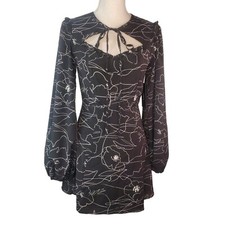 Lulus Mini Dress Chic It Out Black Floral Cutout Womens XS Long Sleeve New
