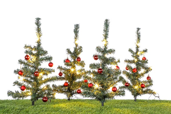 Led 4Er Garten Stecker Tannenbaum - 40 Led - Garten Deko Beleuchtung Mit Kugeln-image