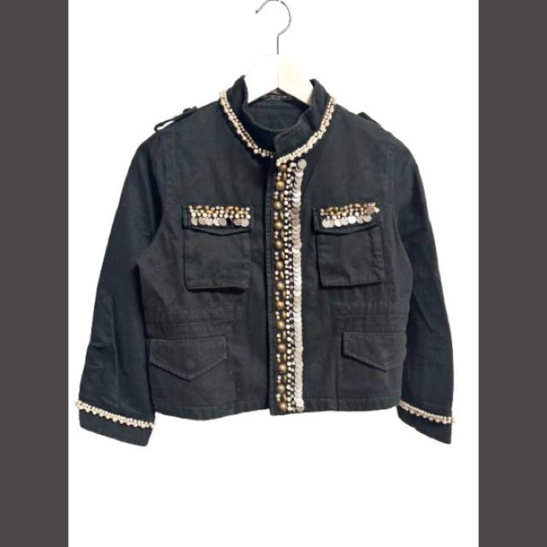 Grace Continental MILITARY JACKET 38 PEARL BEADS BIJU COTTON BLACK  