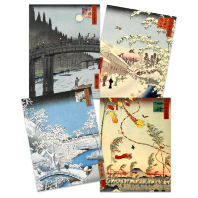 Japanischer Holzschnitt Utagawa Hiroshige Ukiyo-e ungerahmter Kunstdruck Poster 4er Pack