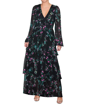 fitted lace wedding dress Santal Floral Chiffon Halter Maxi Dress / Black | Meshki