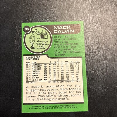 #96 Mack Calvin 1977-78. Topps Cb14-6 denver nuggets