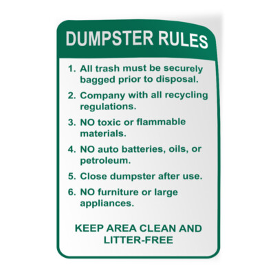 Vertical Vinyl Stickers Dumpster Rules Security A Facility Safety Sign Label