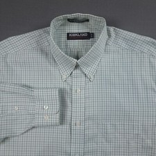 Kirkland Men's No-Iron Button-Up Long Sleeve Shirt Blue Green Plaid Size 16-32