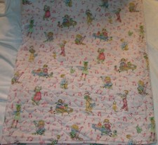 Vtg Holly Hobbie Quilted Baby Blanket Vintage Bedding Music Notes 1970s Crib
