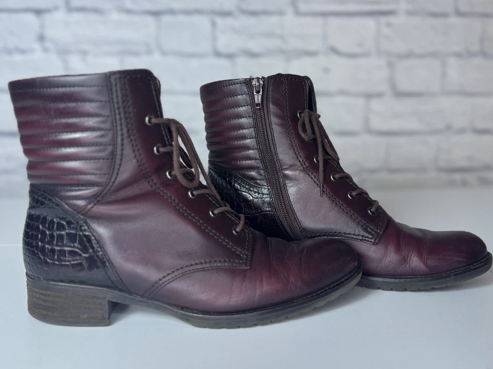 Botines Gabor Toscana Vino Borgoña Cuero Con Cordones Cremallera Lateral para Mujer Talla 8.5 Foto 3 de 4