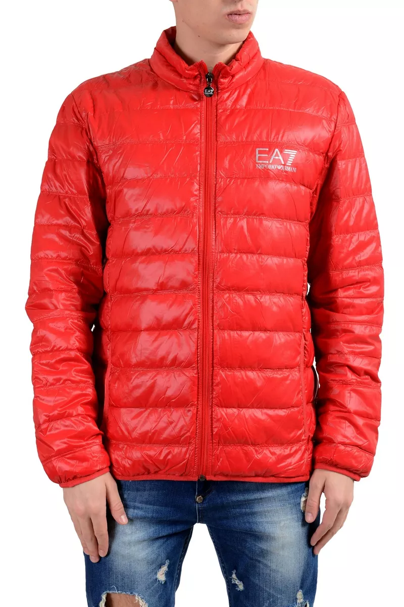 Emporio Armani EA7 Men's Red Duck Down Full Zip Light Parka Jacket XL