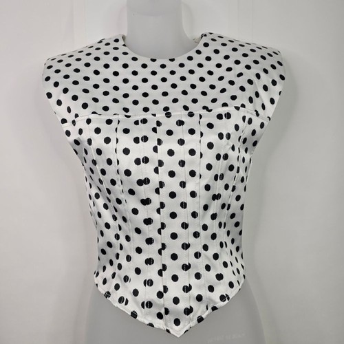 Ganni Black/white Polka Dot Satin Corset Blouse - Picture 2 of 14