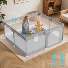 Deeteck Baby Playpen 50x50" Toddler Play Fence Handles Indoor Outdoor Grey