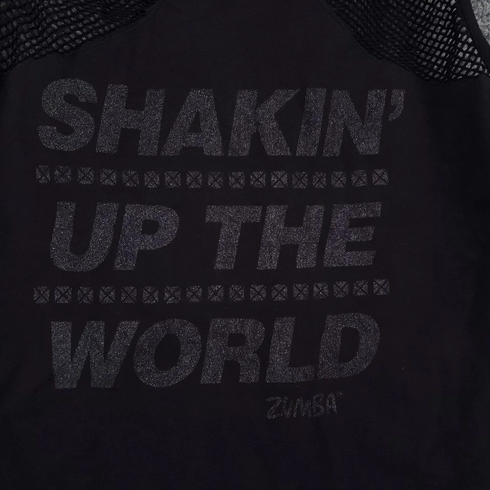 Zumba Wear Top Feminino S Pequeno Preto Shakin Up The World Malha Regata Racerback Dance - Imagem 4 de 4