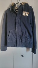 Chaqueta Hollister California Irregular Azul Envejecido Cremallera Sudadera con Capucha Forro a Cuadros M