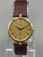 Gucci Quartz Gold Dial Roman Numeral Swiss Made Leather Strap Watch