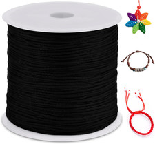 Nylon Cord 328 Feet Satin Rattail Cord Nylon String for Bracelets 0.8mm Black