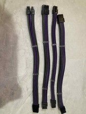 Image of 6 and 8 pin black purple 30cm PCIE PSU extension sleeved cables with cable combs