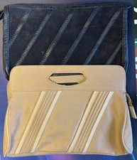 2 Vintage Unbranded Handbags/Clutch. Black Suede And Tan Fabric