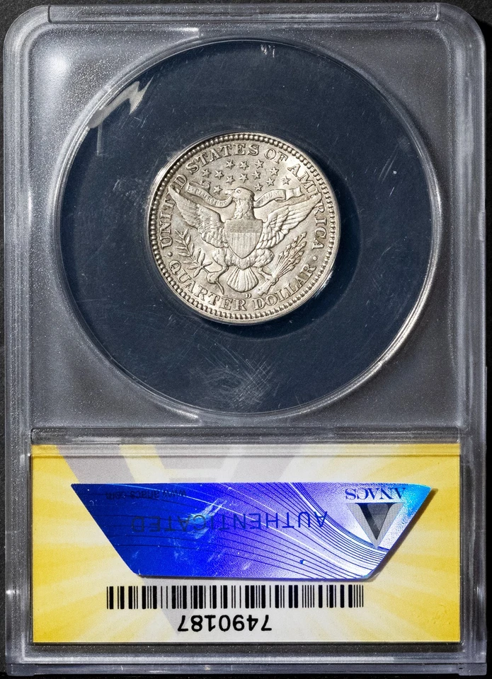 1916-D 25c Silver Barber Quarter EF-40 Details ANACS # 7490187 + Bonus - Image 2 of 4