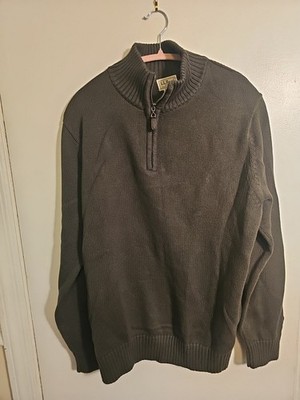 L.L. Bean Knit Sweater Men L Mock Neck Cotton Green Long Sleeve Half Zip Chucky
