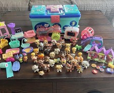 Littlest Pet Shop Complete Tackle Box, 45 Pets Dog Cat & Accessories Vtg Lot G2