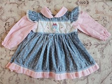 Vintage Baby Togs Dress 12 Months Pink Blue White Bunnies Flowers