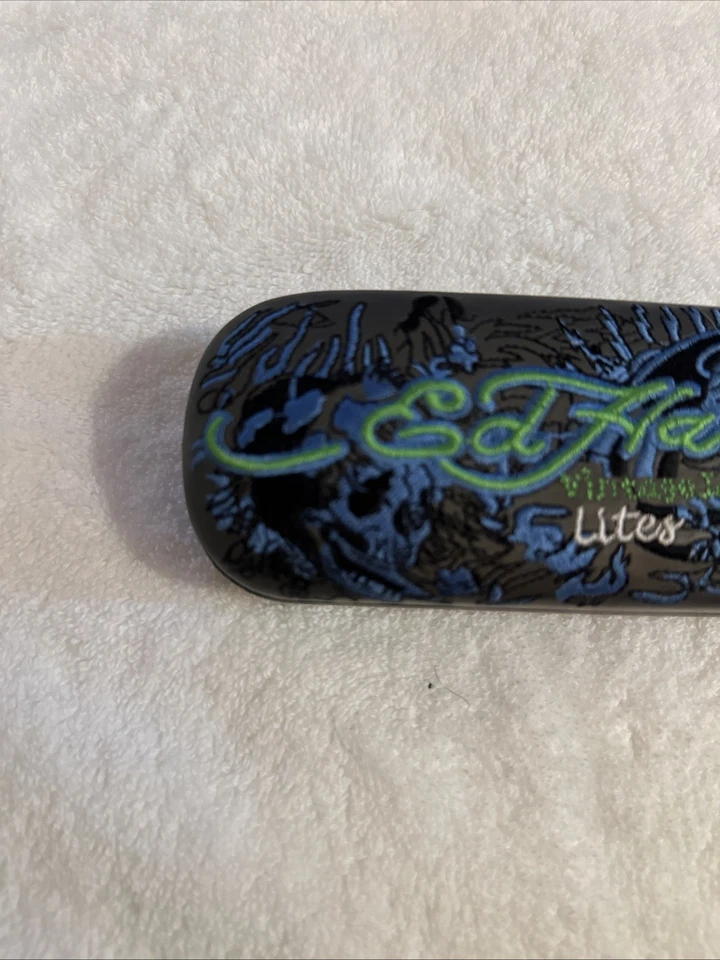 Ed Hardy очки чехол вышитый винтажный татуировки жесткий чистый изящный синий зеленый - Изображение 2 из 4