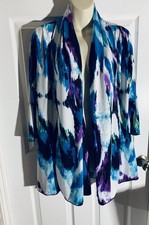 Vibrant Multicolor Shrug Bolero Brushed 3/4 Sleeves Watercolor Abstract Sz Small