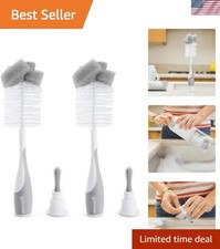 Soft Bristle 2 Count Sponge Bottle Brush for Quick and Safe Cleaning - Grey