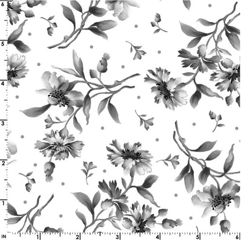 CLEARANCE - 1+YD 'GRADIANCE' SMALLER FLOWERS TOSSED ON WHITE FABRIC - MAYWOOD - product listing photo