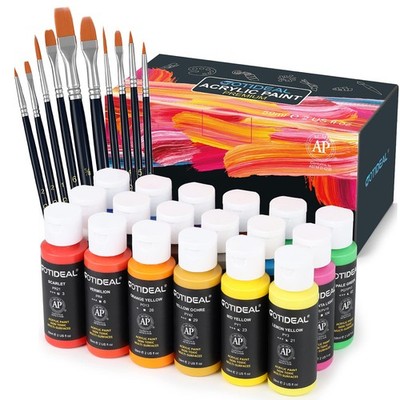 Acrylic Paint Set with 10 Brushes, 18 Colors Outdoor/Indoor (59ml, 2 oz) Art ...
