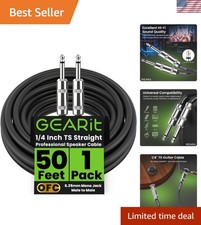 Professional Speaker Cable 50ft 12AWG Pure Copper 1/4 inch to 1/4 inch TS Str...